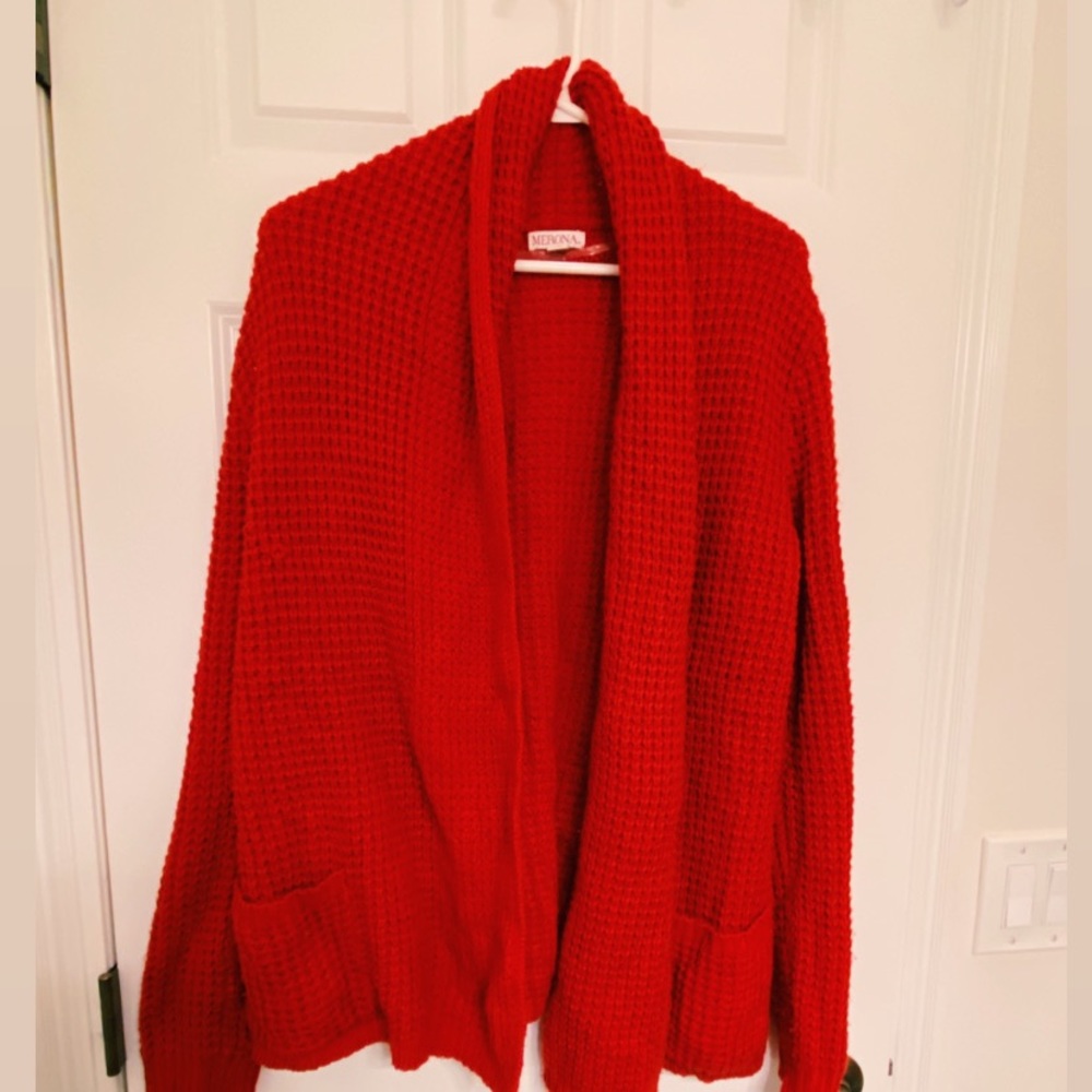 Red knit cozy cardigan